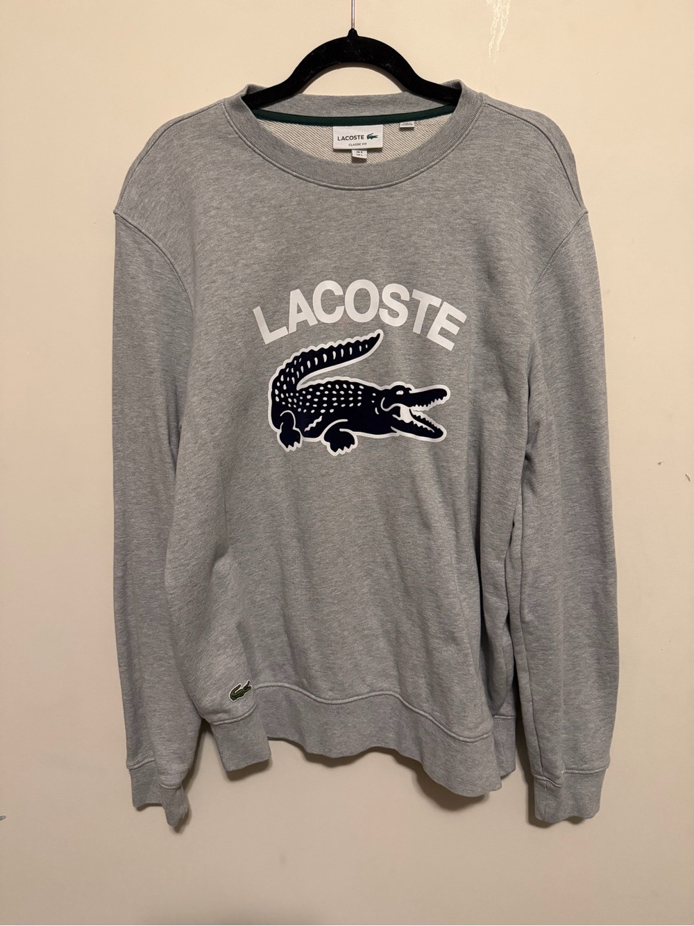 Lacoste Grey Crewneck Sweatshirt with Navy Crocodile Logo
